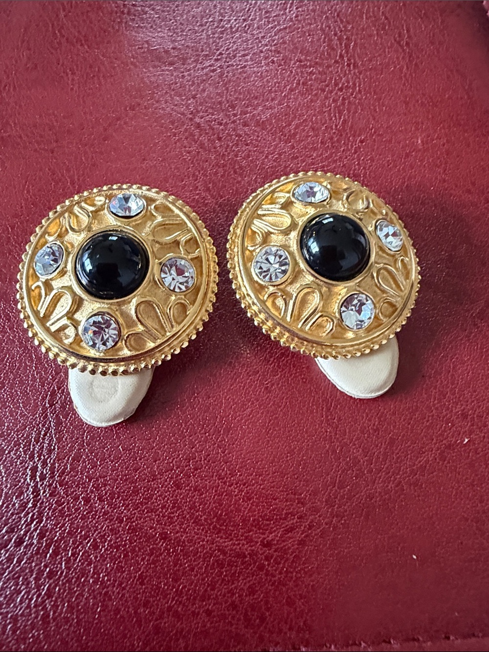 Vintage 1970s Signed Vendome, Etruscan Revival Statement Clip-On Earrings